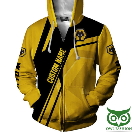 Wolverhampton Wanderers FC Individueller Name Gelb Schwarz Reißverschluss-Hoodie