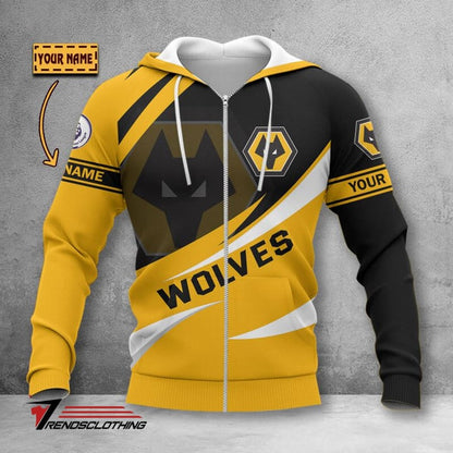 Wolverhampton Wanderers FC Individueller Name Logo Reißverschluss-Hoodie