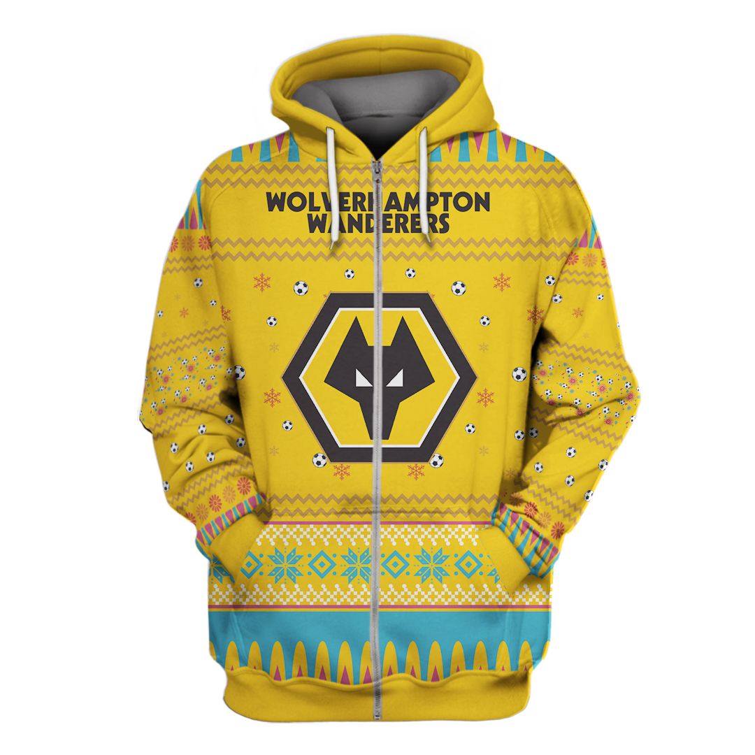 Wolverhampton Wanderers FC Individueller Name Nummer Hässliches Weihnachten Reißverschluss-Hoodie